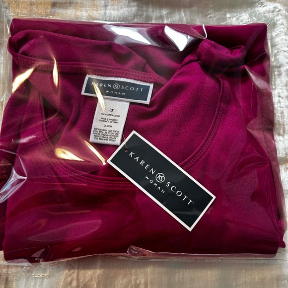 TOP, 100% COTTON, DARK PINK, SIZE 3X, ROUND NECK, LONG SLEEVES, KAREN SCOTT - Picture 3 of 7